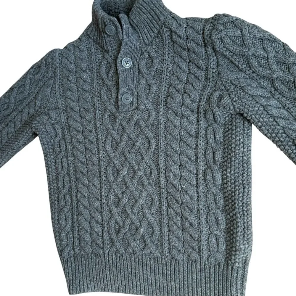 Gap Kids Boys Long Sleeve Mockneck Gray Cable-Knit Button Sweater. Small.